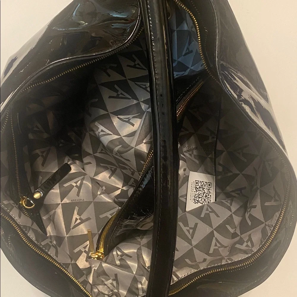 Authentic Arcadia Large Black Renee Patent Leather Hobo Style 8116